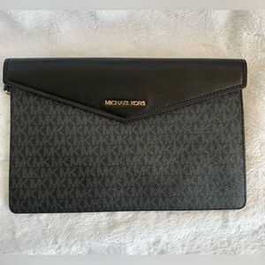 Michael Kors Black and Gray Monogram Envelope Style Clutch/Wristlet